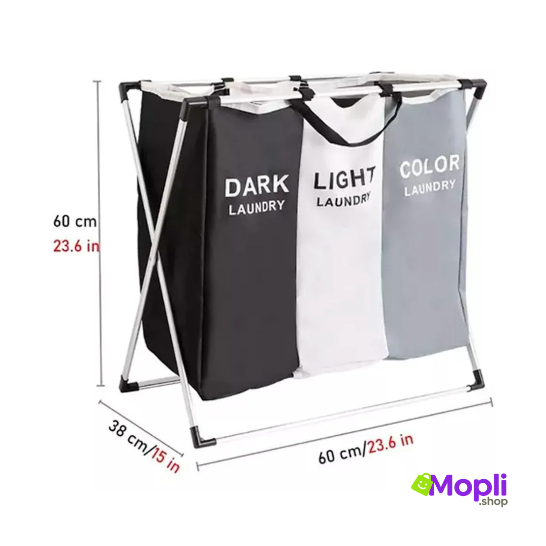 Cesto triple plegable para ropa sucia – Separa y organiza fácilmente
