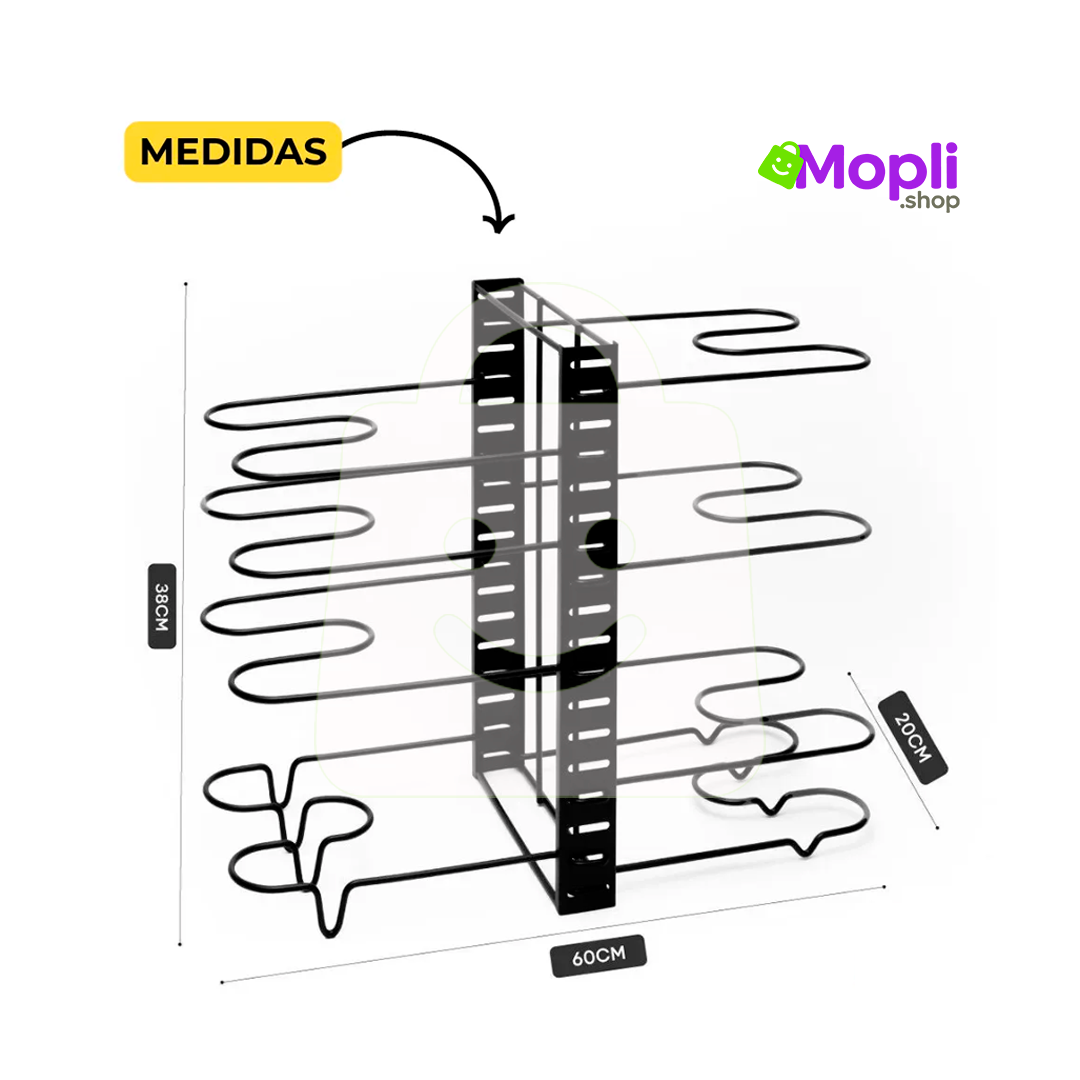 Organizador de Ollas y Sartenes – Estante Ajustable de 8 Niveles