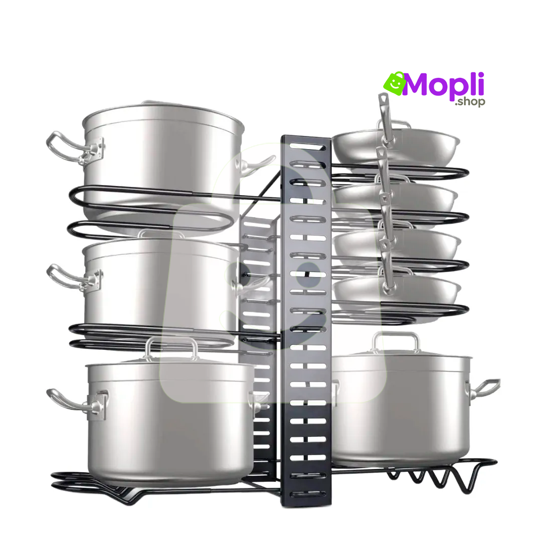 Organizador de Ollas y Sartenes – Estante Ajustable de 8 Niveles
