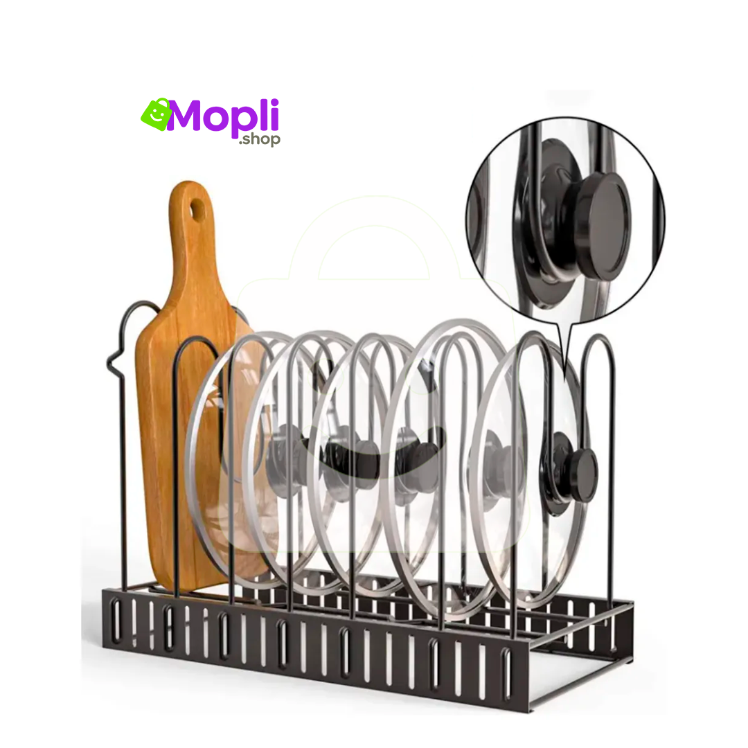 Organizador de Ollas y Sartenes – Estante Ajustable de 8 Niveles