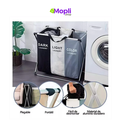 Cesto triple plegable para ropa sucia – Separa y organiza fácilmente