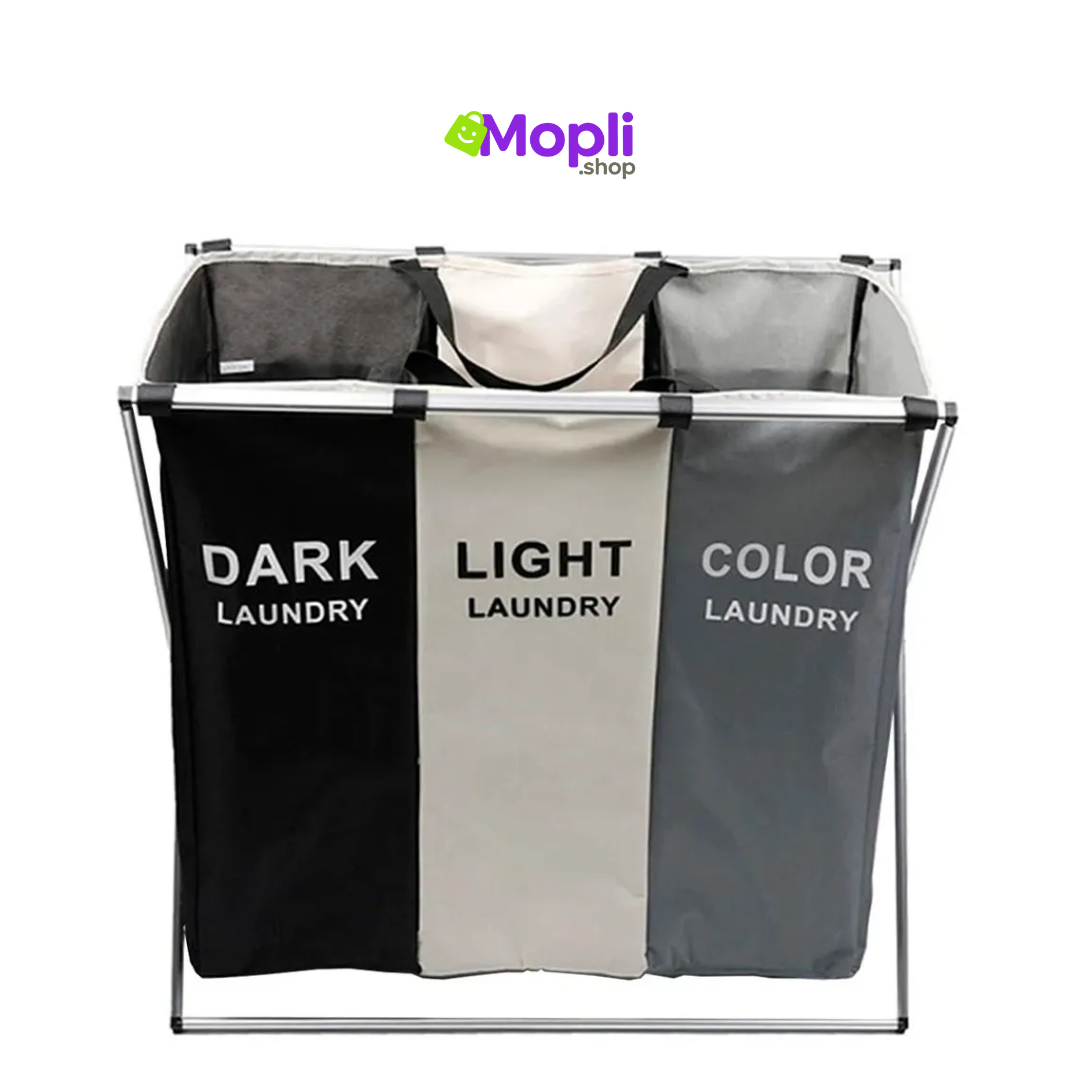 Cesto triple plegable para ropa sucia – Separa y organiza fácilmente